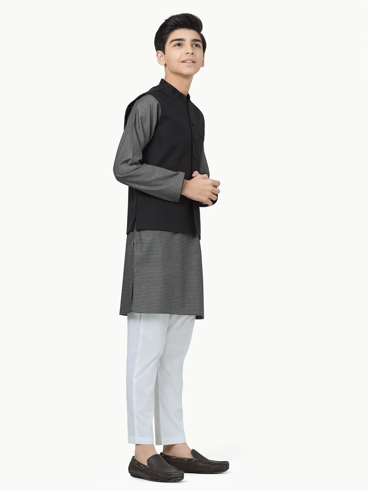 Embroidered Cotton Waistcoat Suit - EBTWCS22-25179 - Image 3