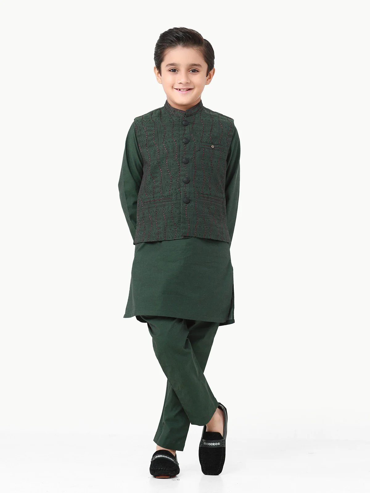Embroidered Cotton Waistcoat Suit - EBTWCS22-25155