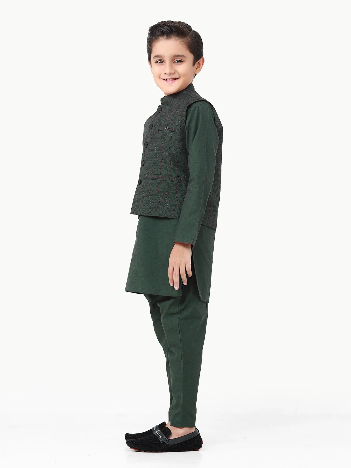 Embroidered Cotton Waistcoat Suit - EBTWCS22-25155 - Image 3