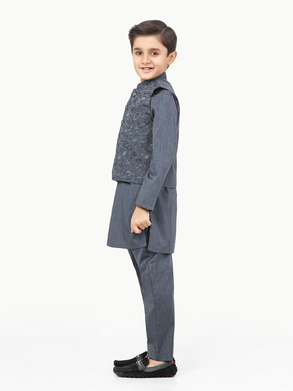 Embroidered Cotton Waistcoat Suit - EBTWCSC22-011 - Image 3