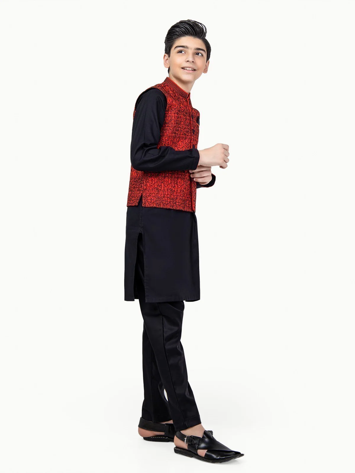 Embroidered Cotton Waistcoat Suit - EBTWCS22-25156 - Image 3