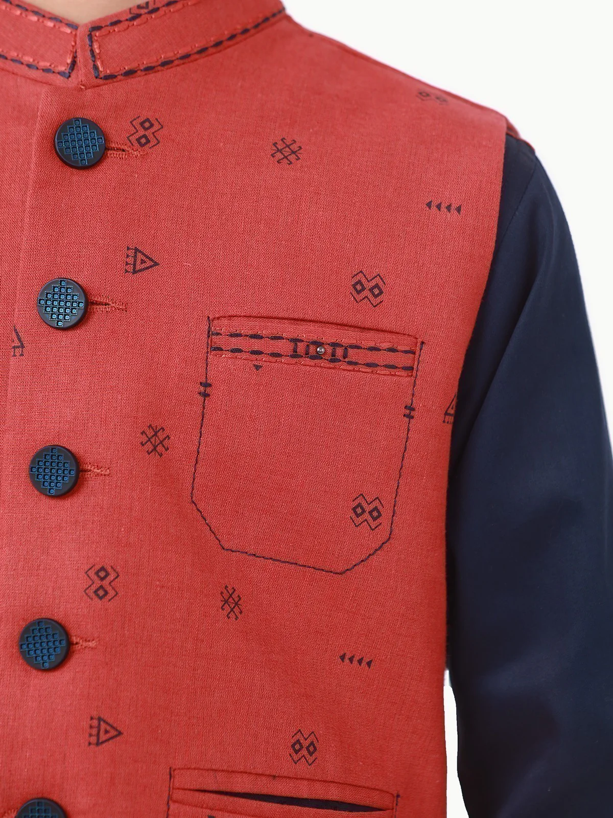 Embroidered Cotton Waistcoat Suit - EBTWCS22-25171 - Image 4