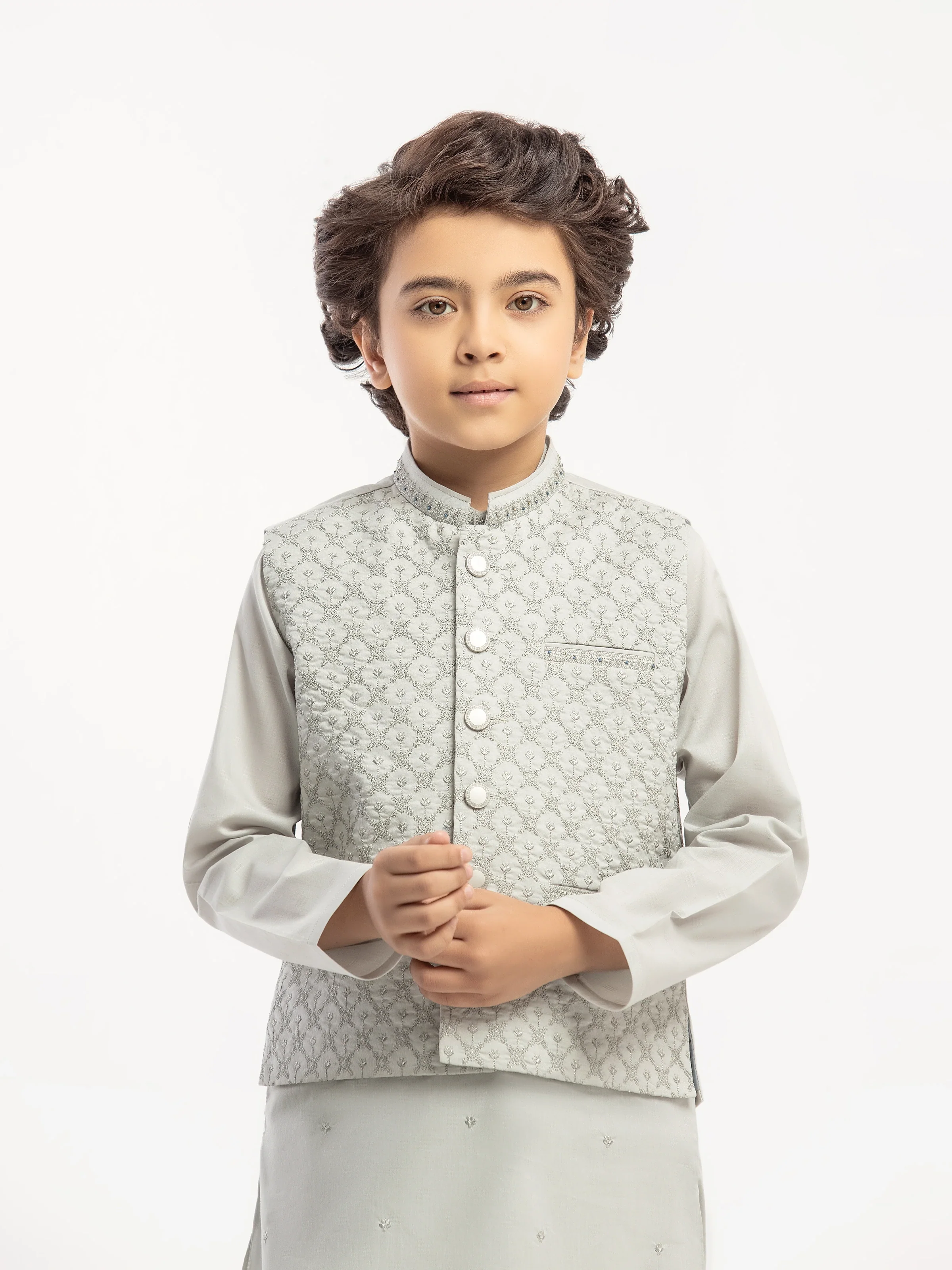 Embroidered Dobby Waistcoat Suit - EBTWCSC5-058 - Image 2