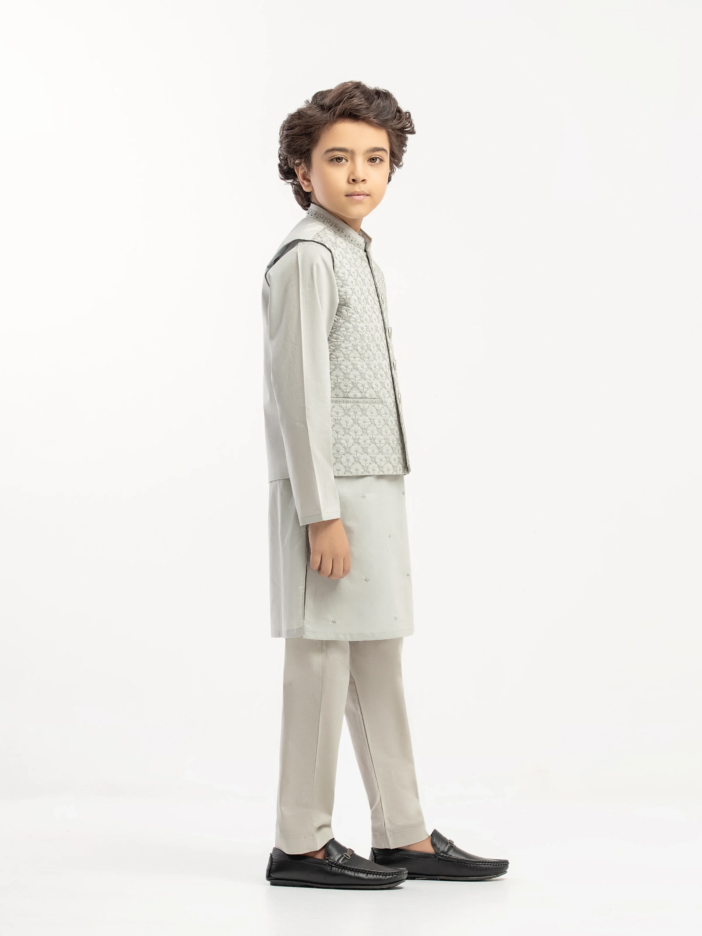 Embroidered Dobby Waistcoat Suit - EBTWCSC5-058 - Image 4