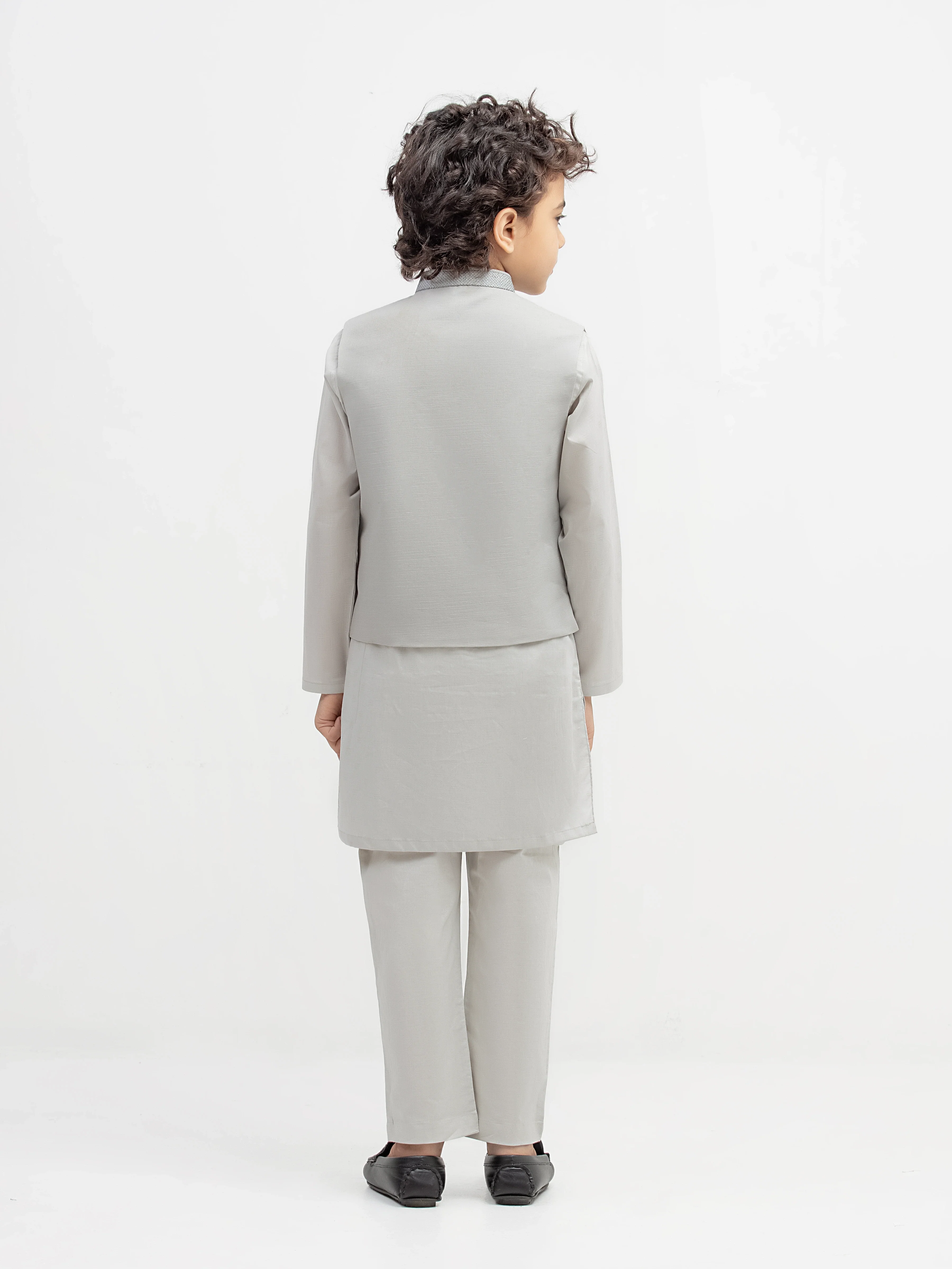 Embroidered Dobby Waistcoat Suit - ECBTWCS5-091 - Image 5