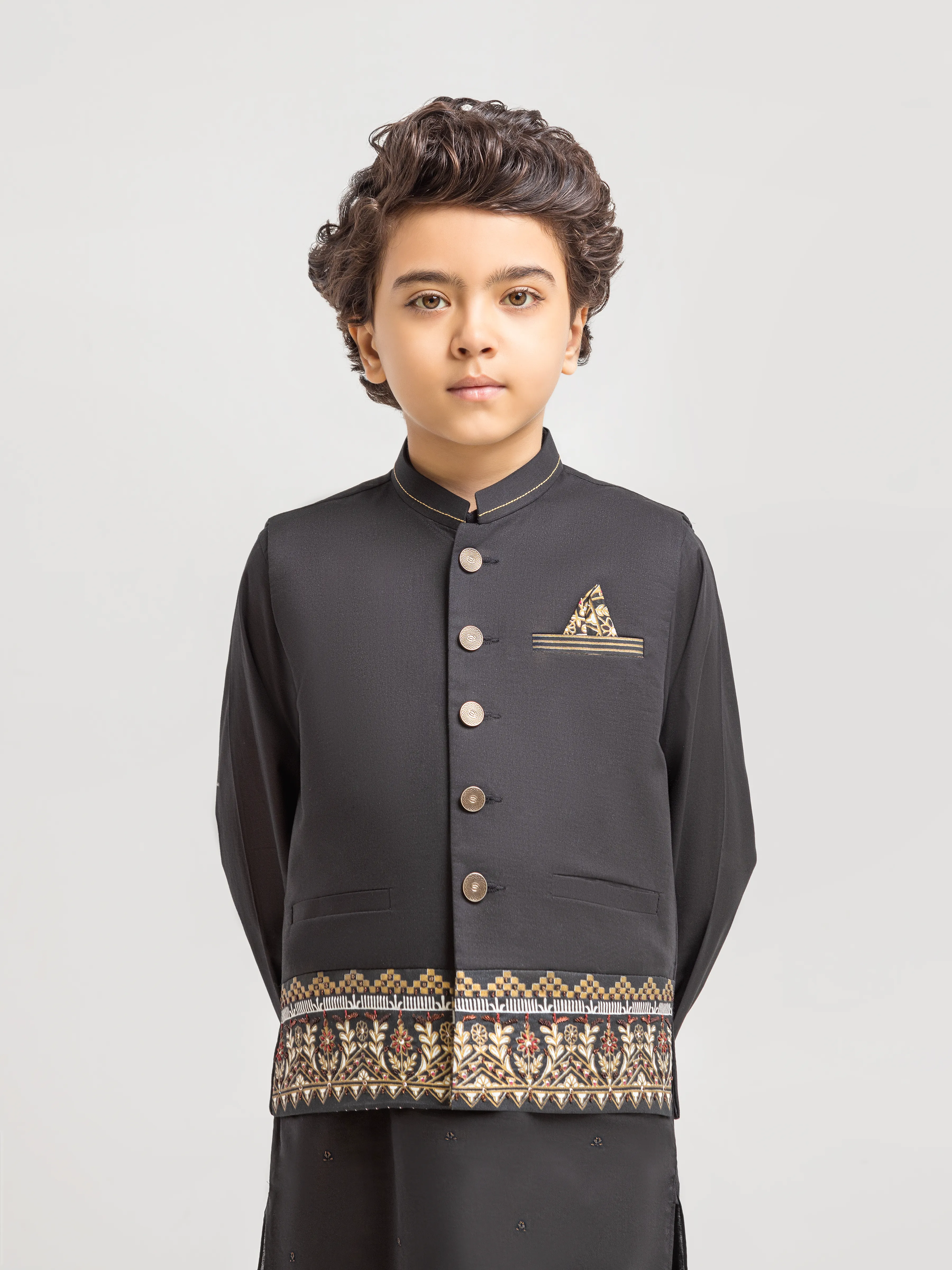 Embroidered Cotton Waistcoat Suit - EBTWCSC5-052 - Image 2