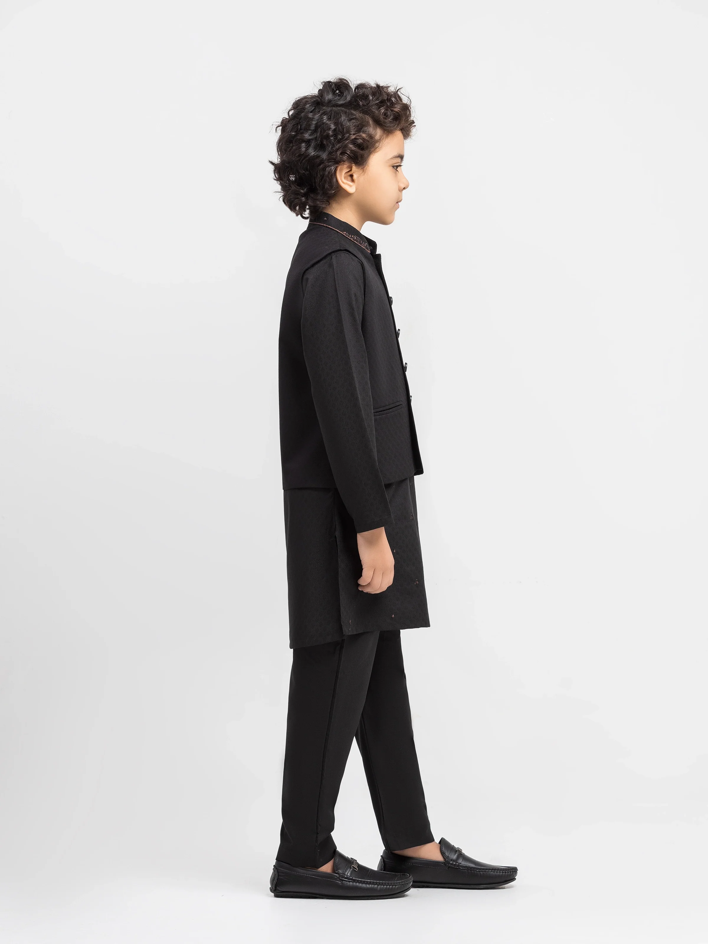 Embroidered Jacquard Waistcoat Suit - ECBTWCS5-094 - Image 4