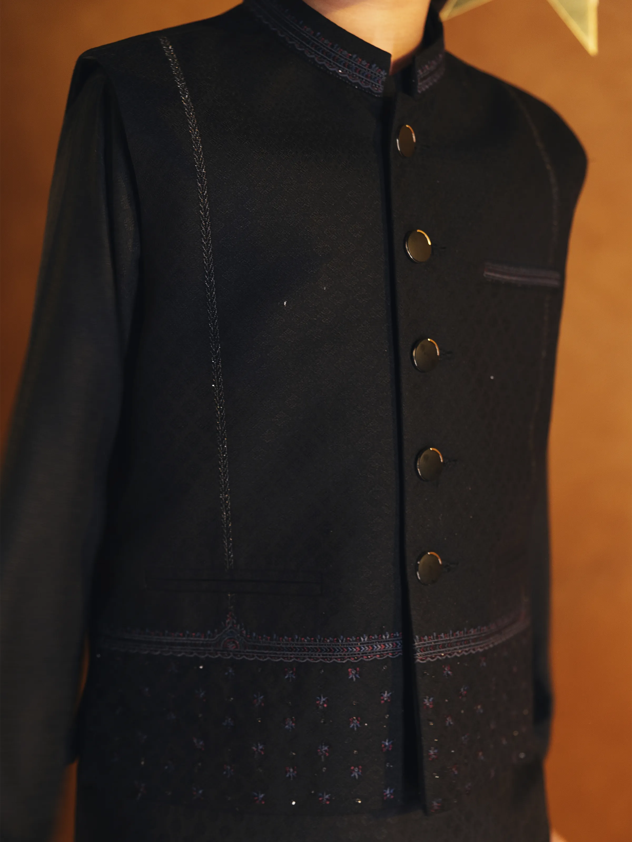 Embroidered Cotton Waistcoat Suit - ECBTWCS6-113 - Image 3