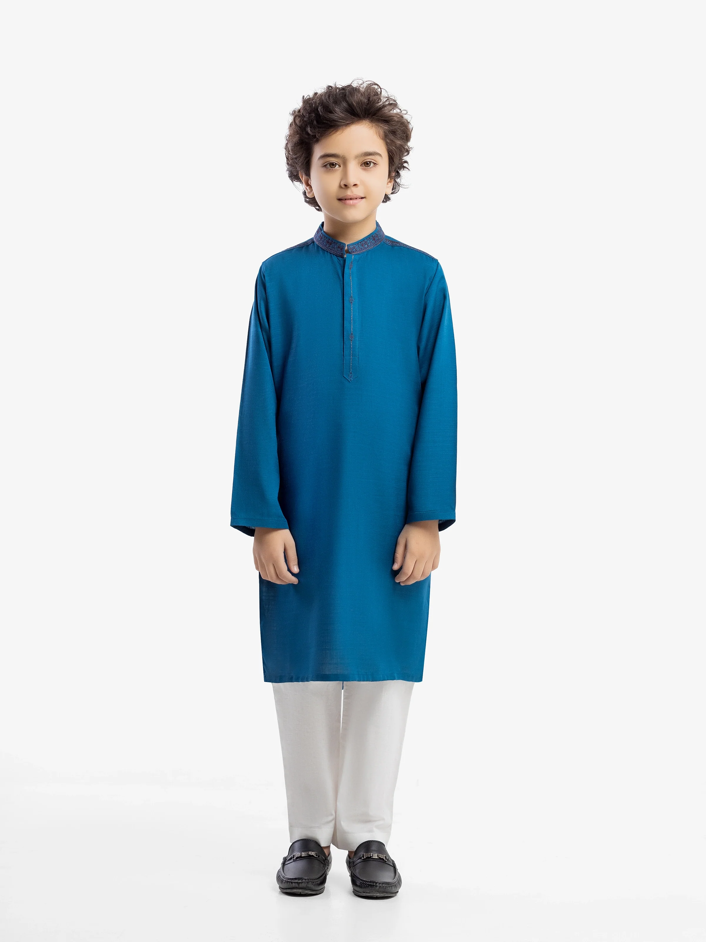 Embroidered Slub Linen Kurta - EBTK5-4058