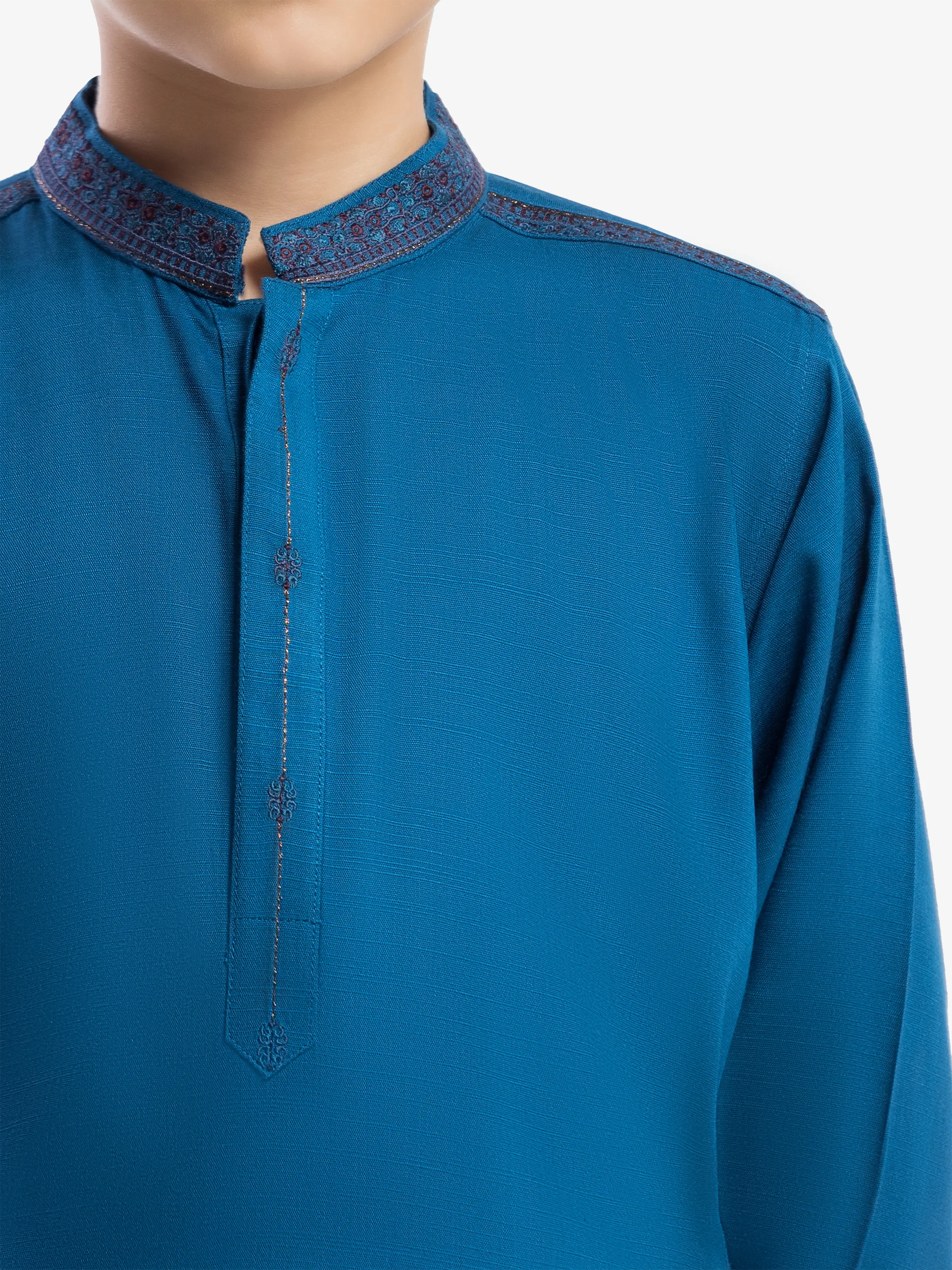 Embroidered Slub Linen Kurta - EBTK5-4058 - Image 3