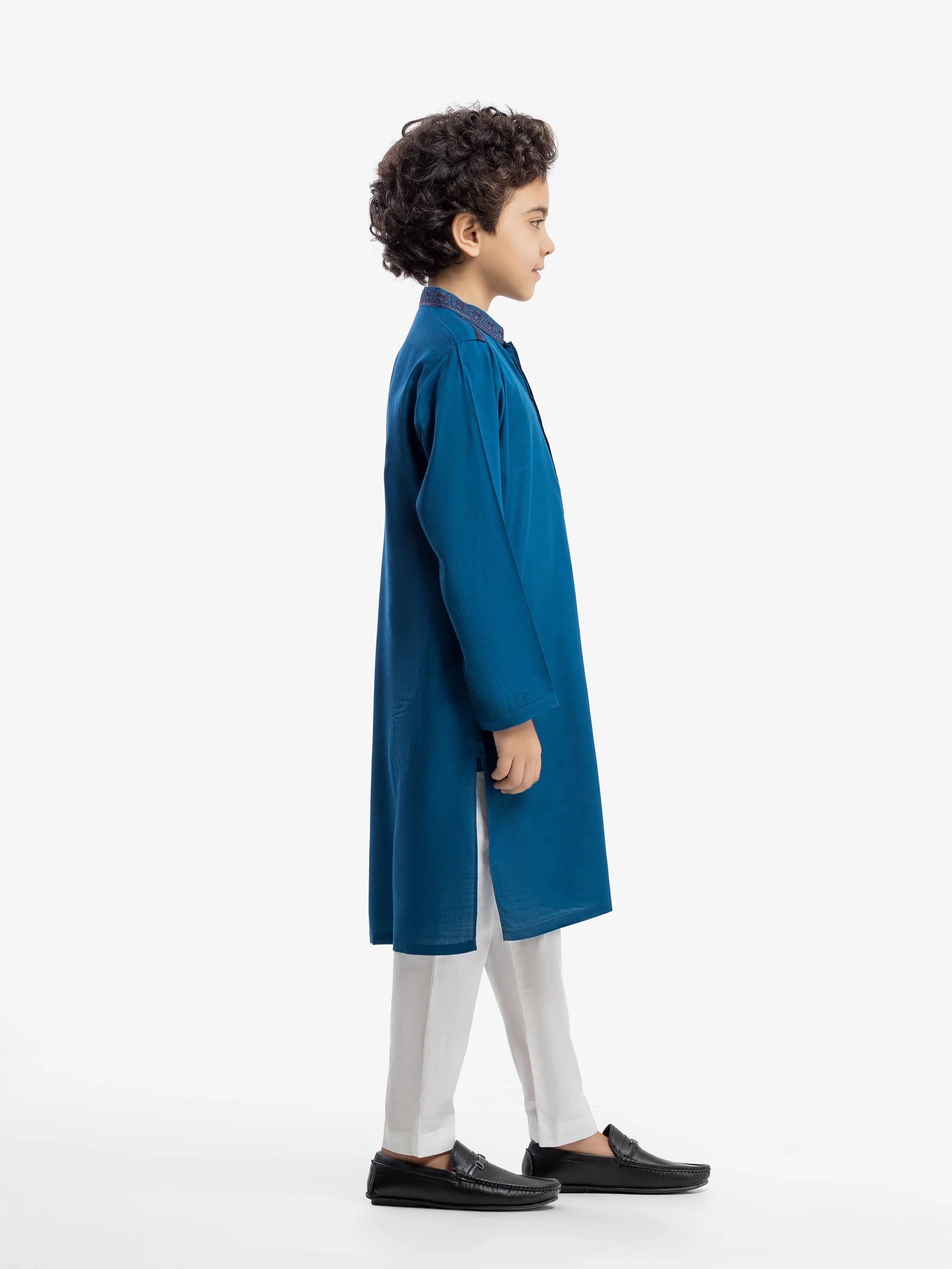 Embroidered Slub Linen Kurta - EBTK5-4058 - Image 4