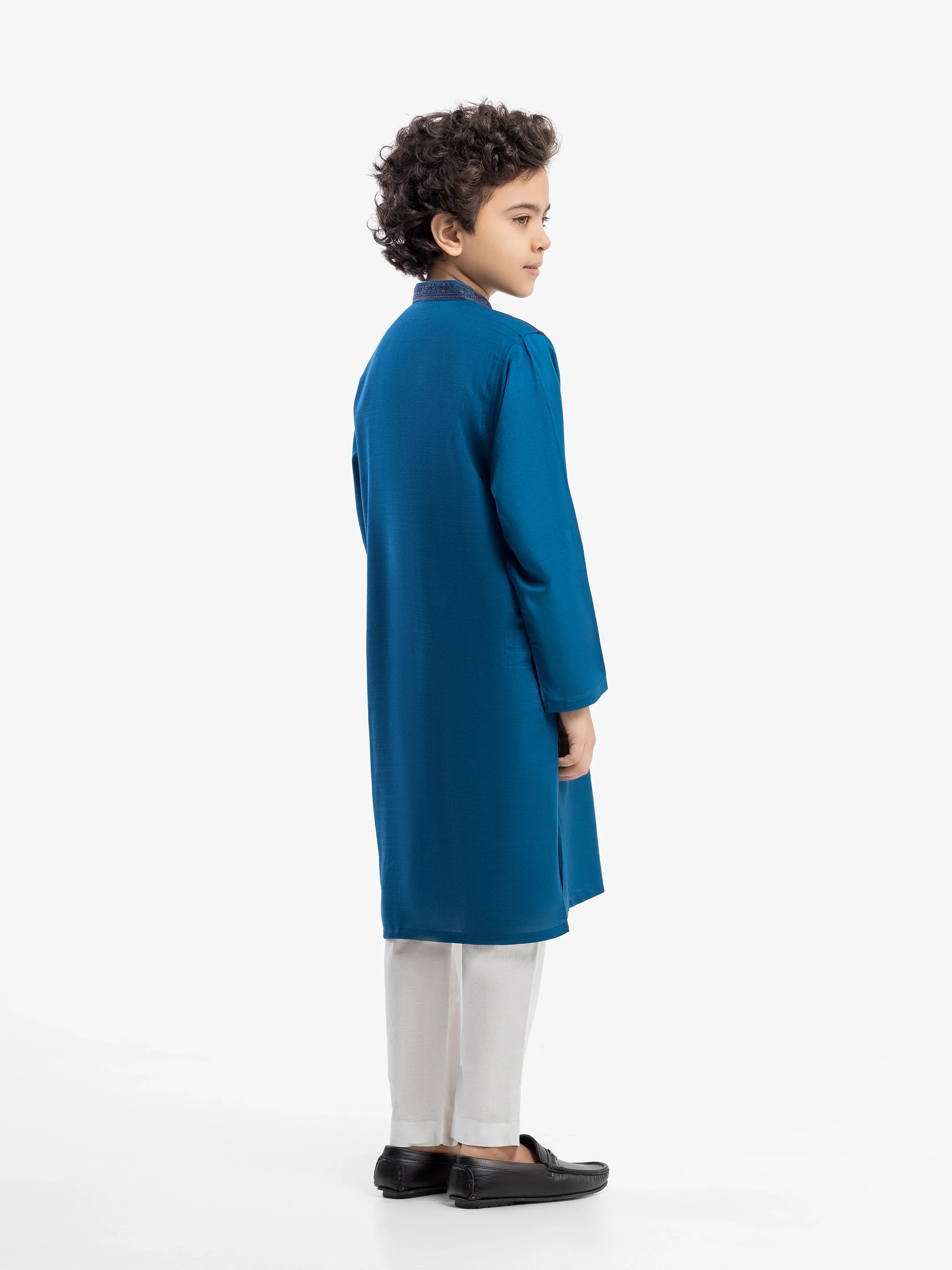 Embroidered Slub Linen Kurta - EBTK5-4058 - Image 5