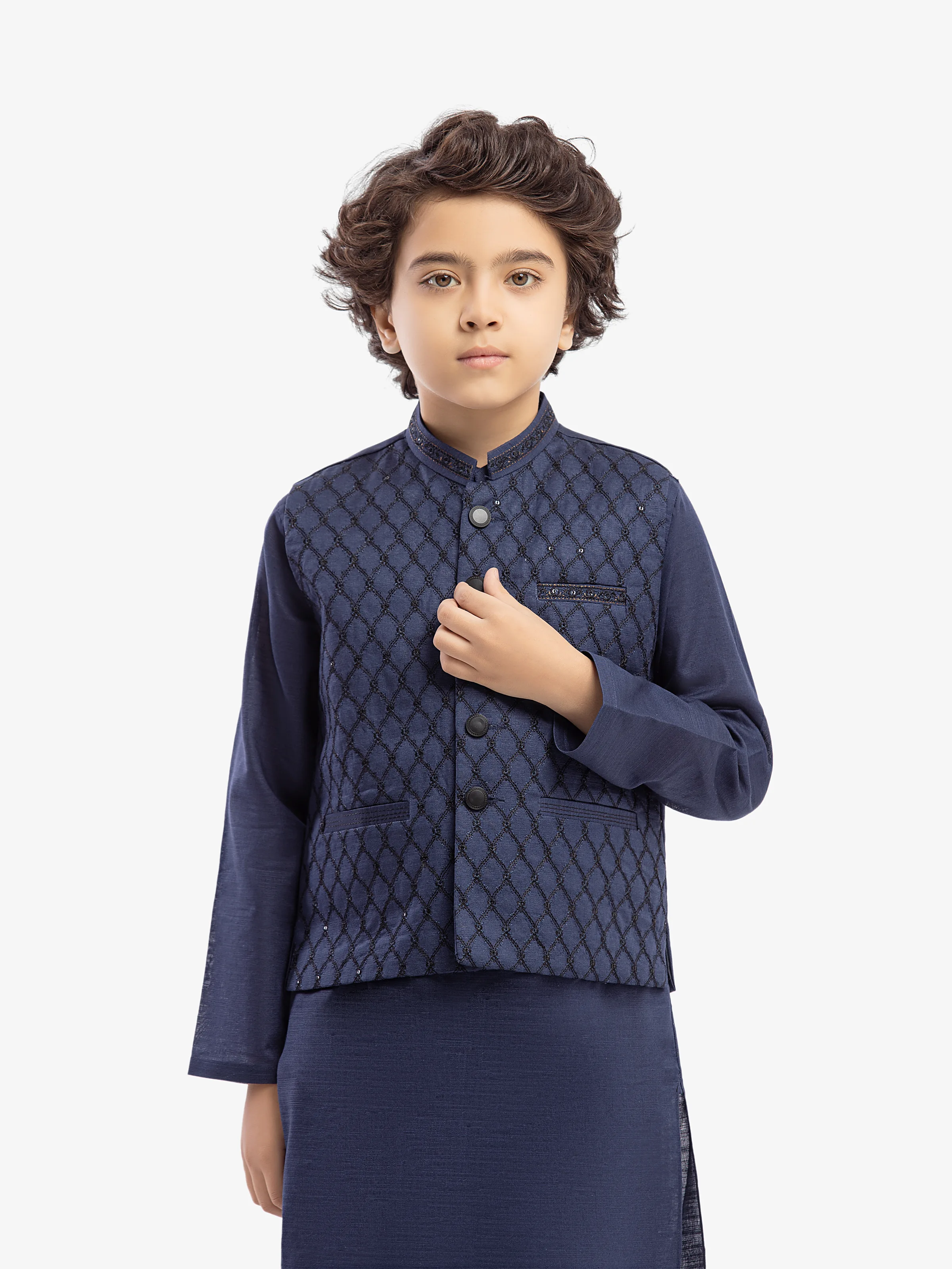 Embroidered Cotton Waistcoat Suit - ECBTWCS5-085 - Image 2