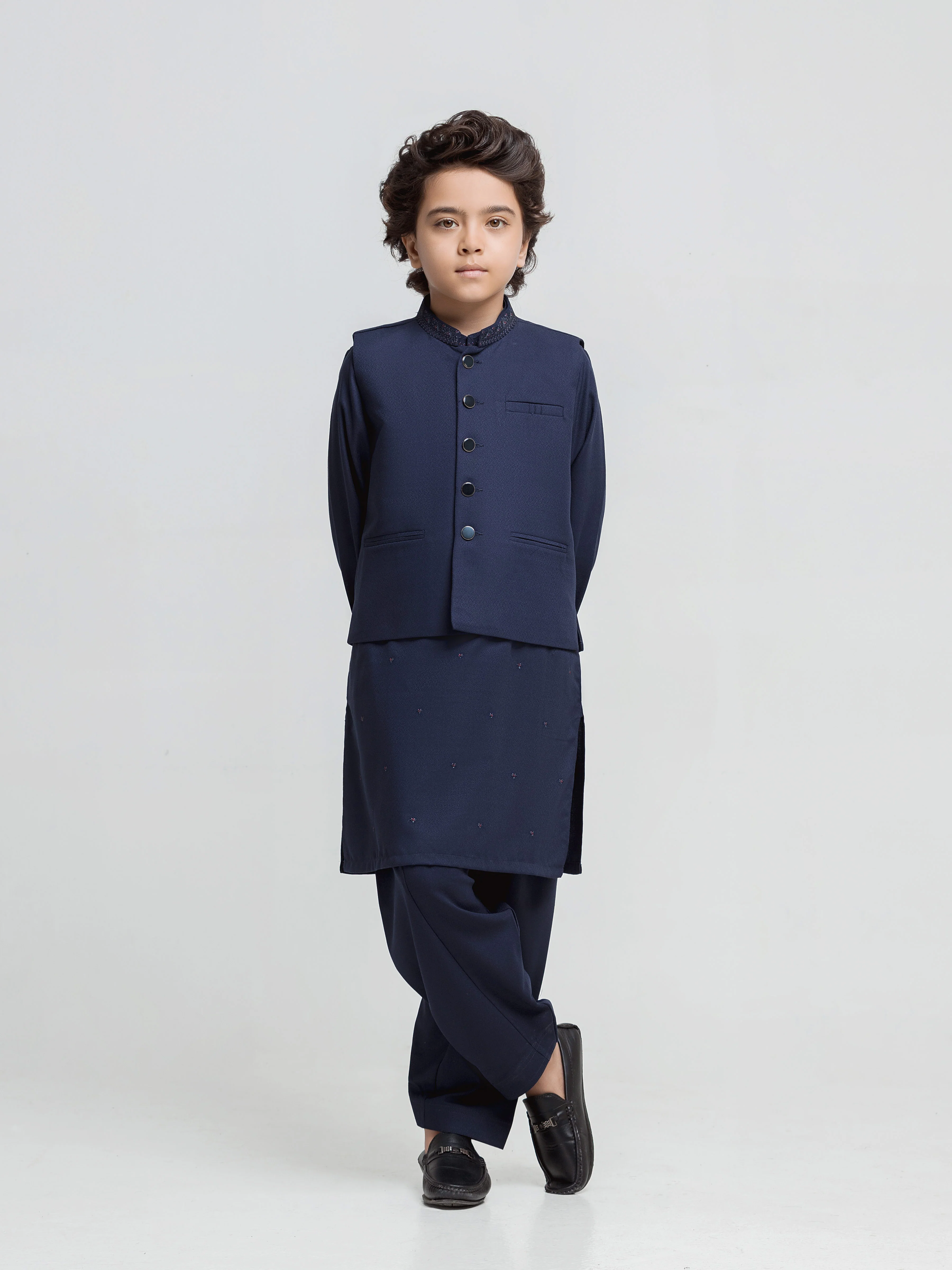 Embroidered Dobby Waistcoat Suit - ECBTWCS5-090