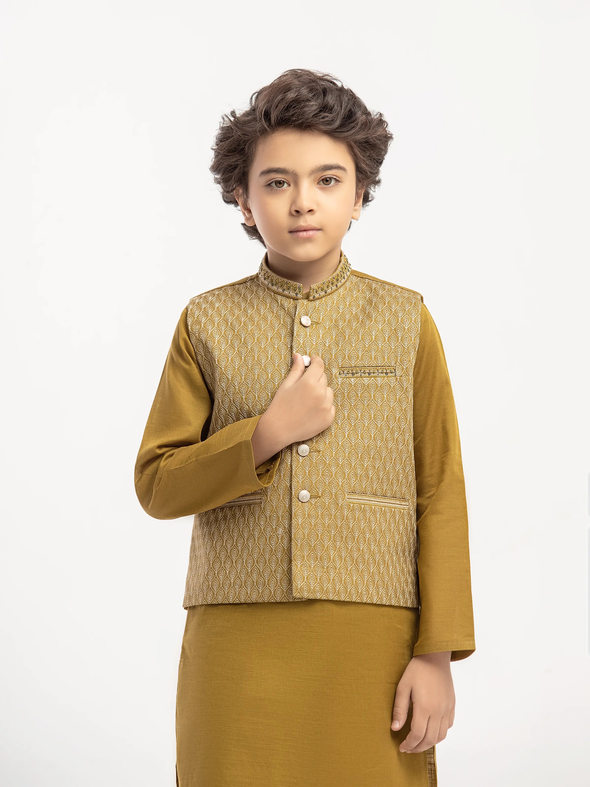 Embroidered Cotton Waistcoat Suit - ECBTWCS5-082 - Image 2