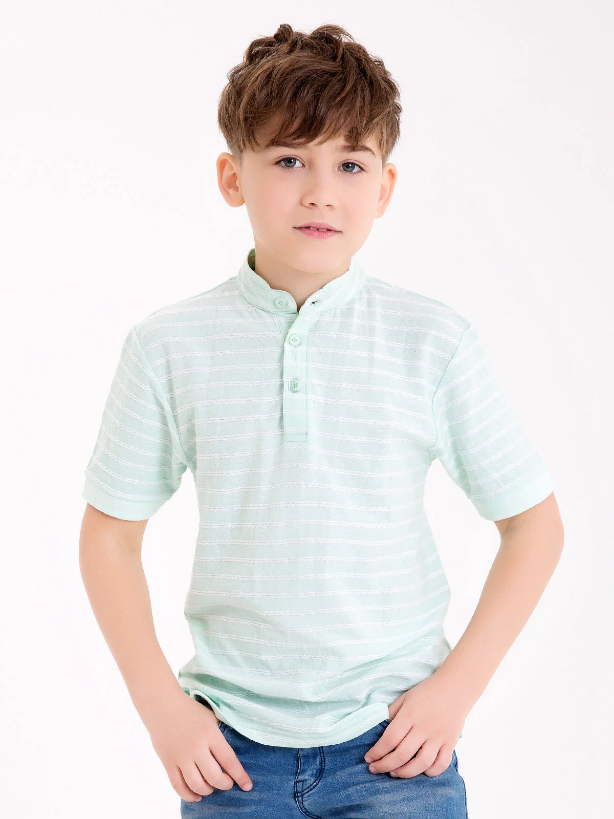 Band Collar Striped Polo - EBTPS18-017