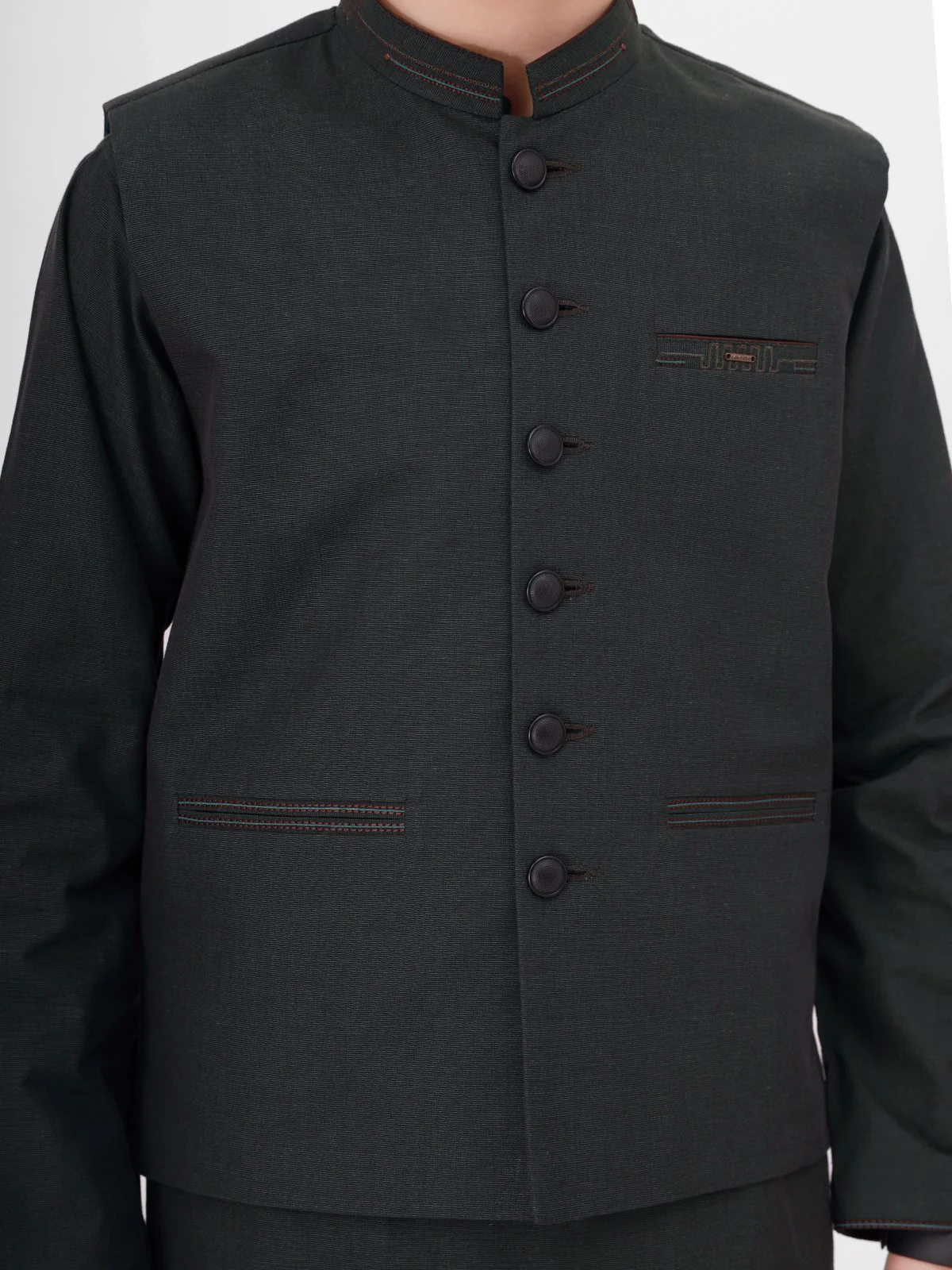 Embroidered Cotton Waistcoat Suit - EBTWCS21-25147 - Image 2