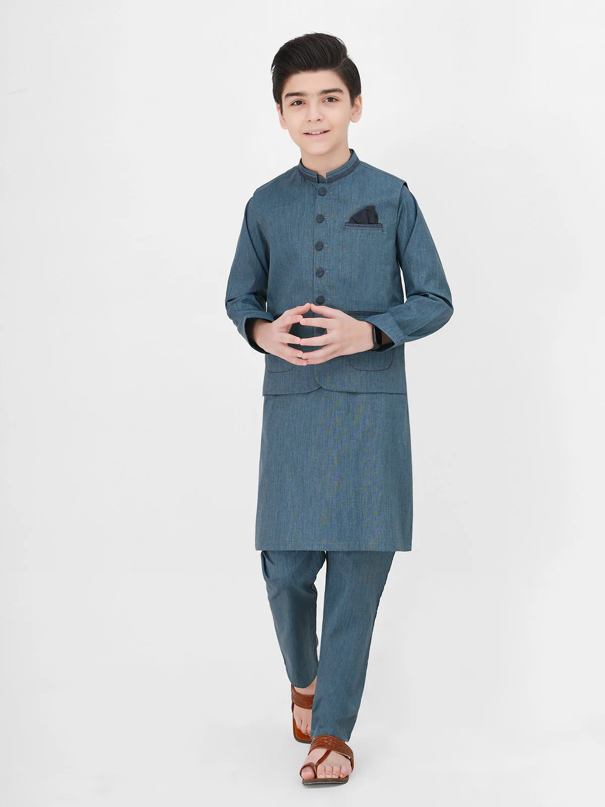 Embroidered Blended Waistcoat Suit - EBTWCS21-25149