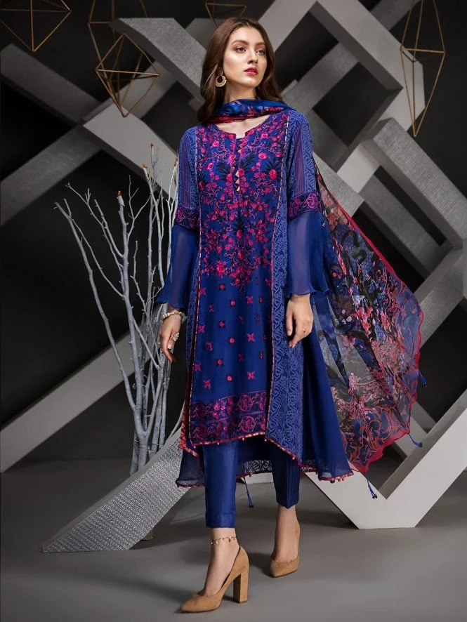Embroidered Chiffon Suit - ELU18V3-19258