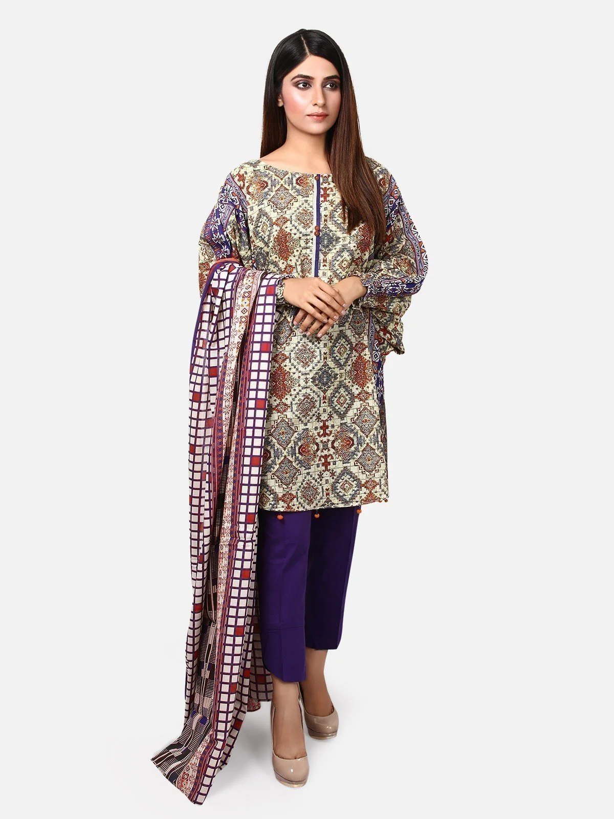 Printed Lawn Suit - ELU19A1-19657