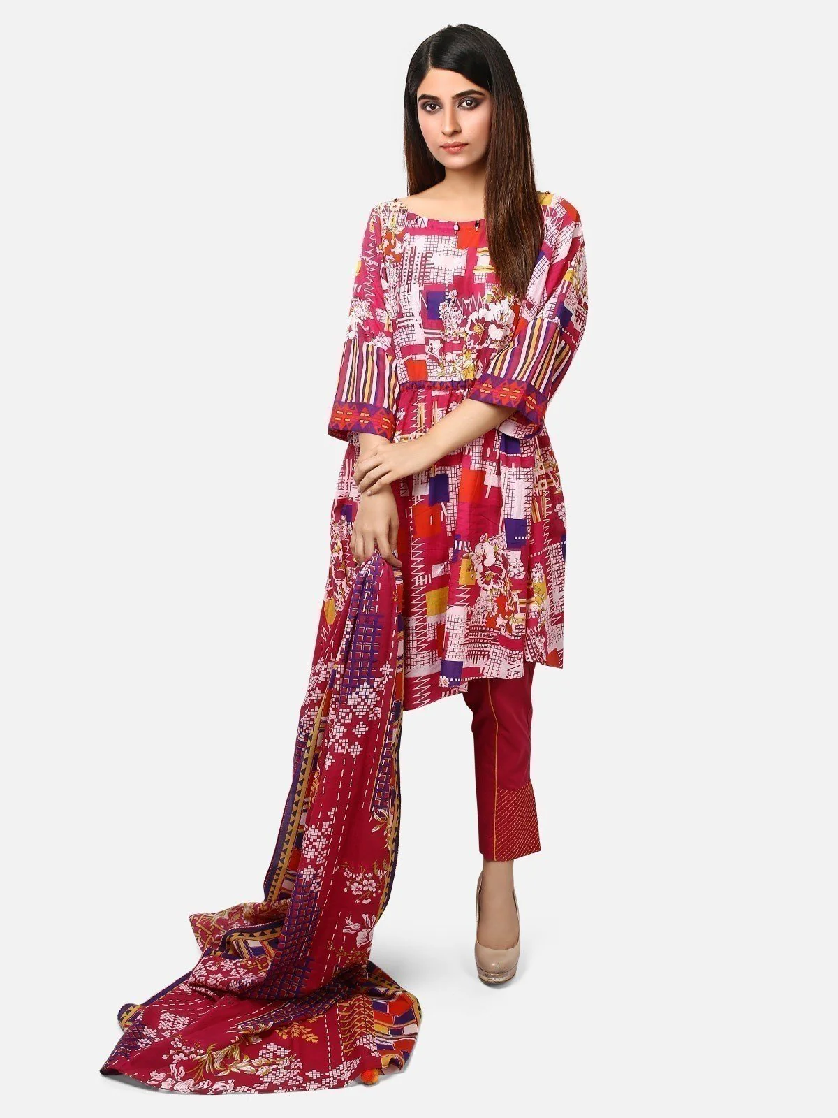 Printed Lawn Suit - ELU19A1-19658