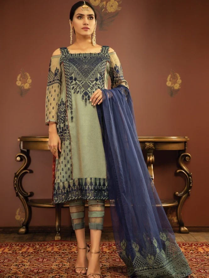 Embroidered Viscose Suit - ELU19C9-19948