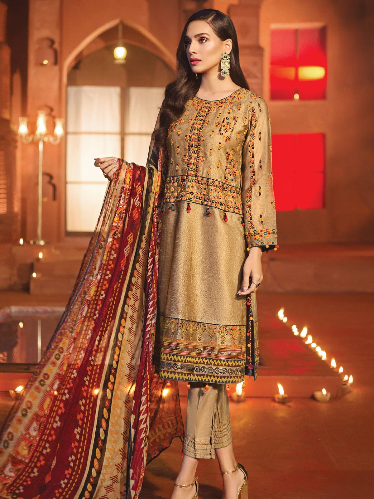 Embroidered Silk Suit - ELU19V3-19716