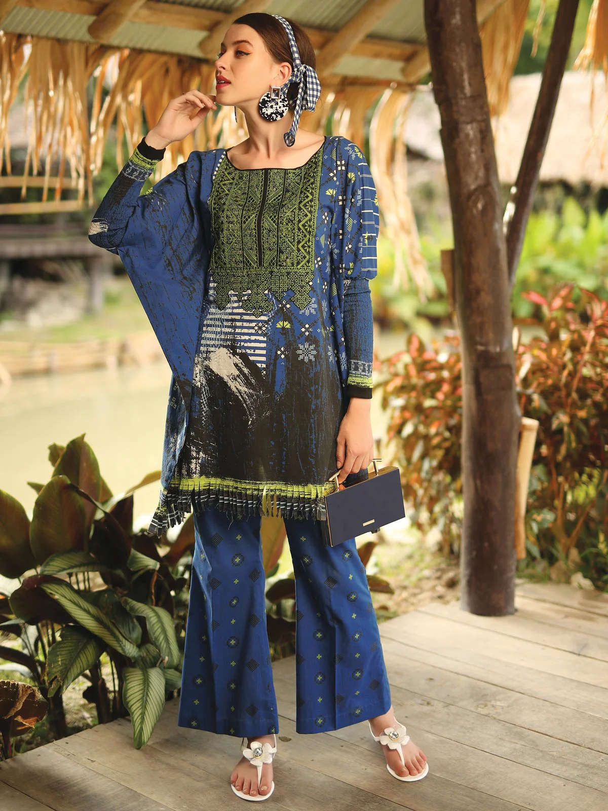 Embroidered Cambric Shirt Trouser - ELU19V4-19736