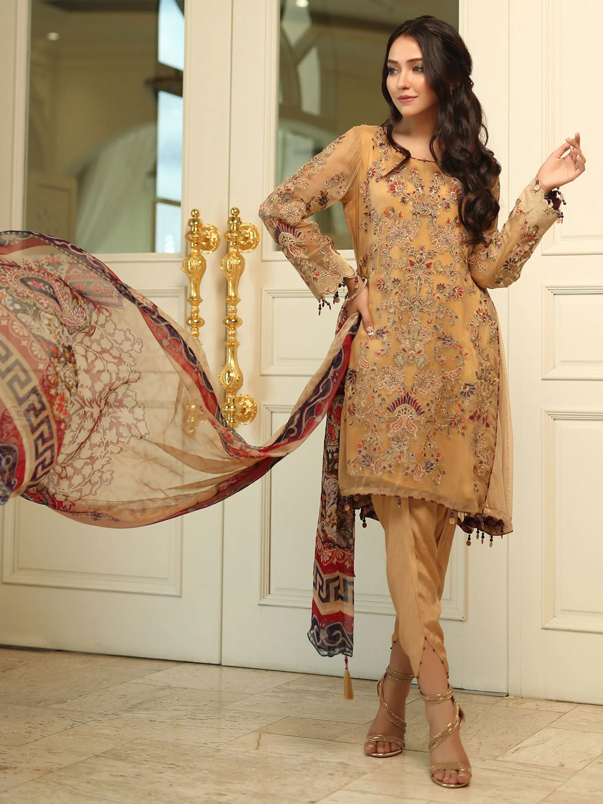 Embroidered Silk Suit - ELU19V5-19693