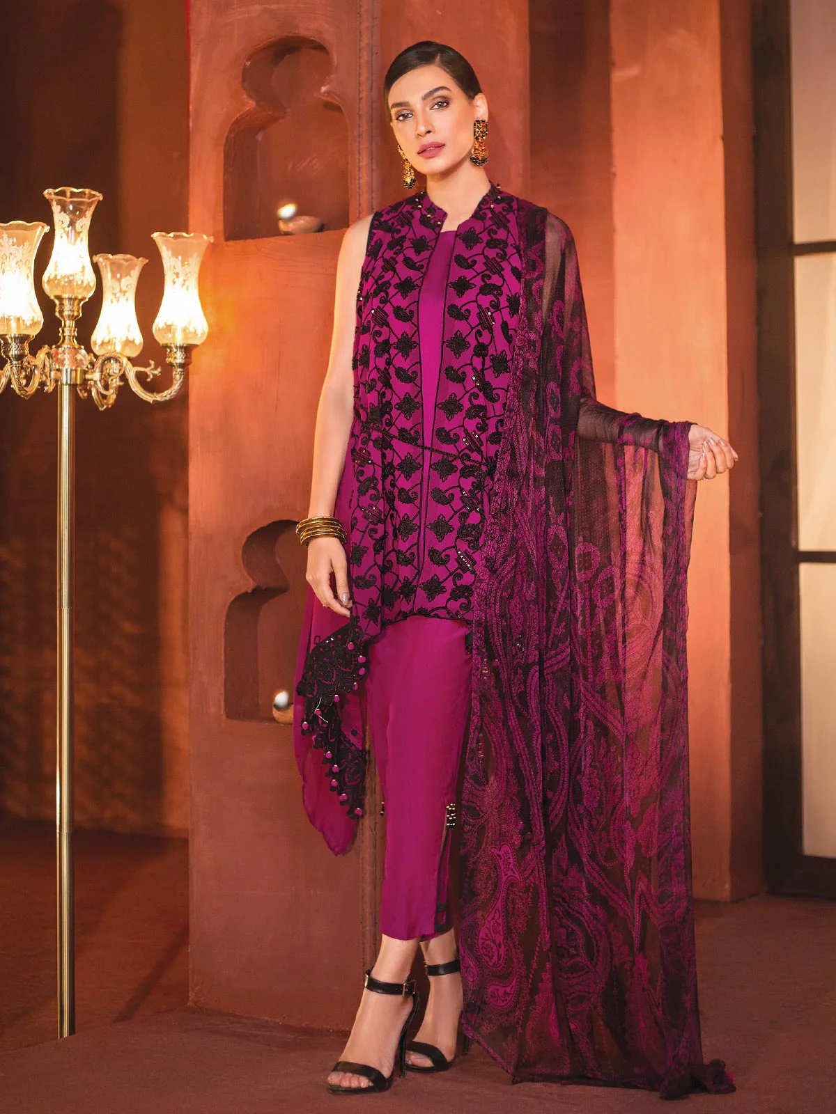 Embroidered Chiffon Suit - ELU19V5-19794