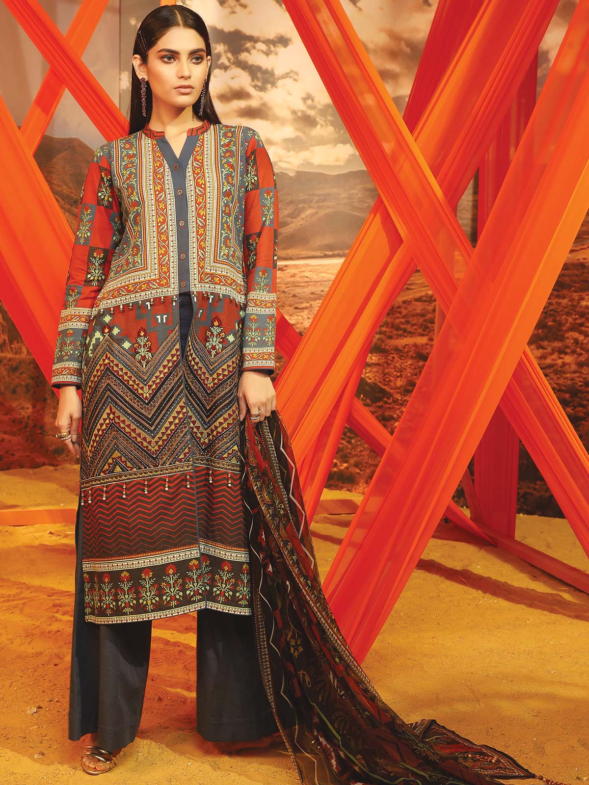 Embroidered Khaddar Suit - ELU19W8-19826