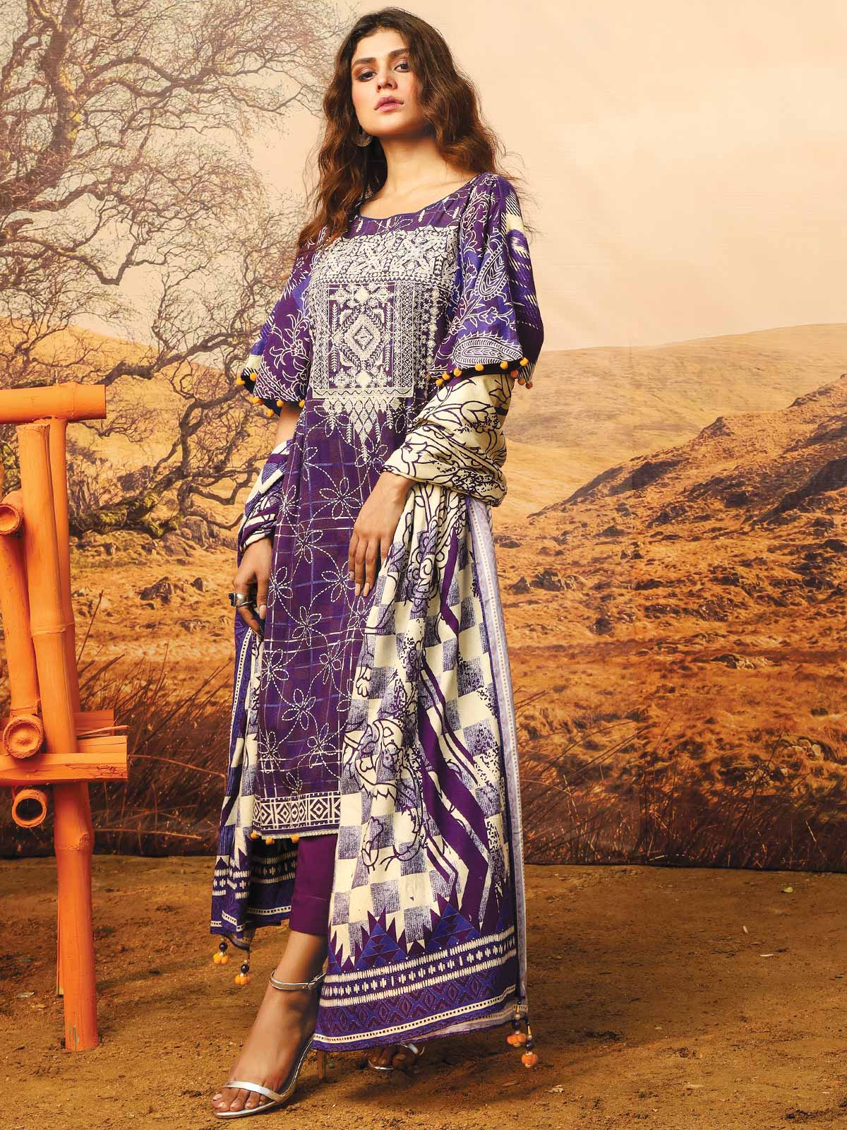 Embroidered Viscose Suit - ELU19W8-19872