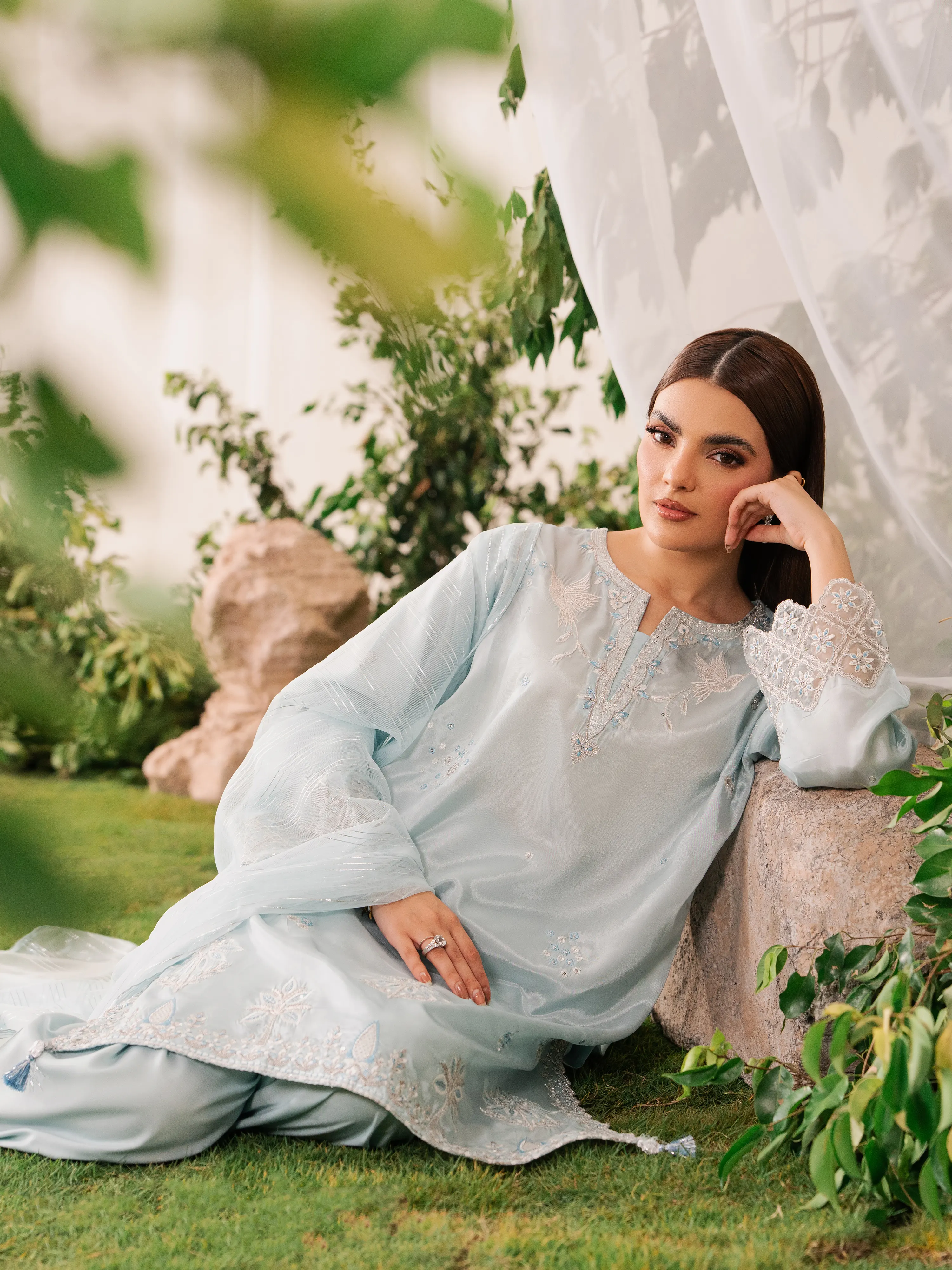 Embroidered Silk Suit - EWTPLED6-00064-3P - Image 3