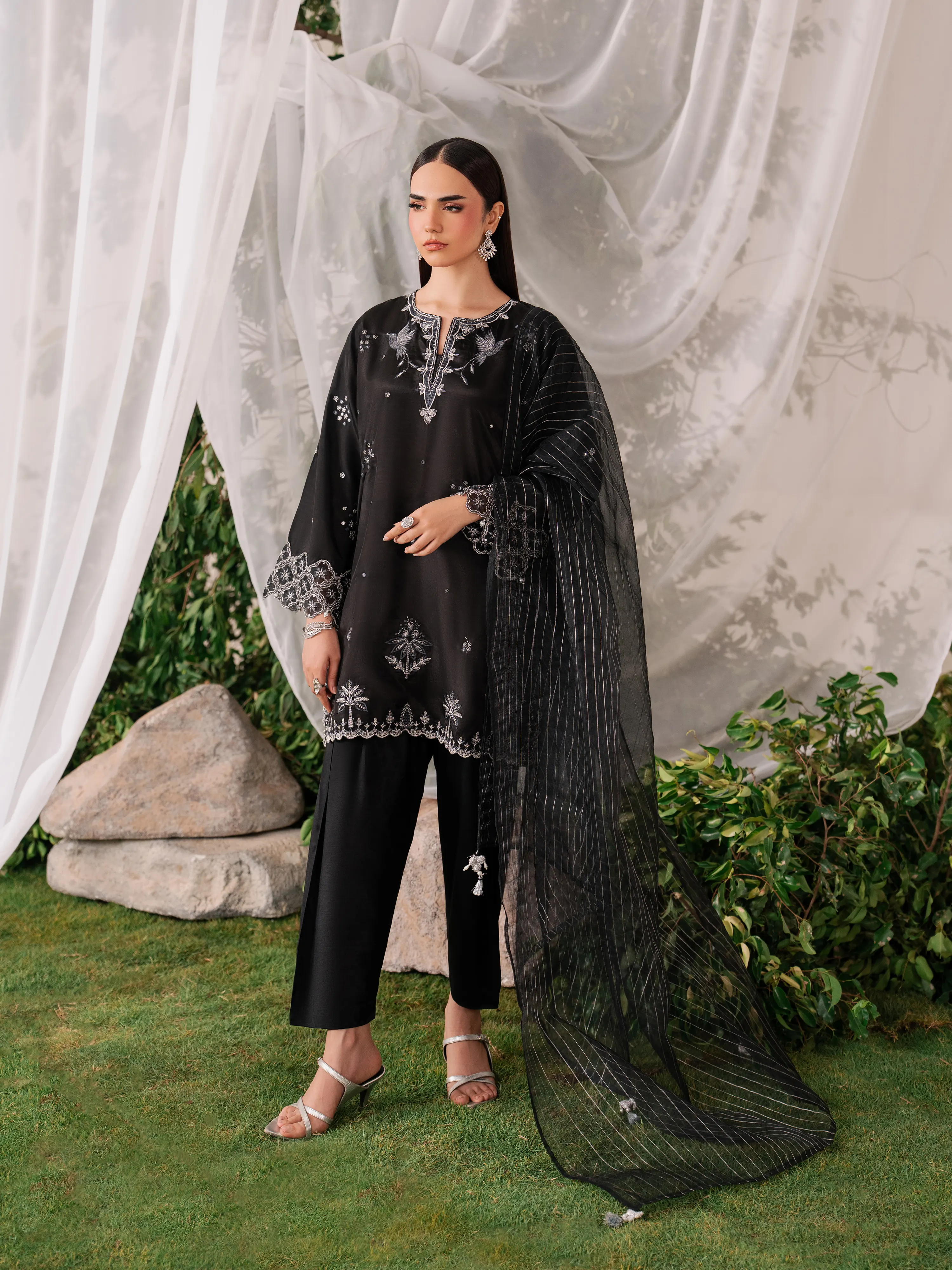 Embroidered Silk Suit - EWTPLED6-00066-3P - Image 5