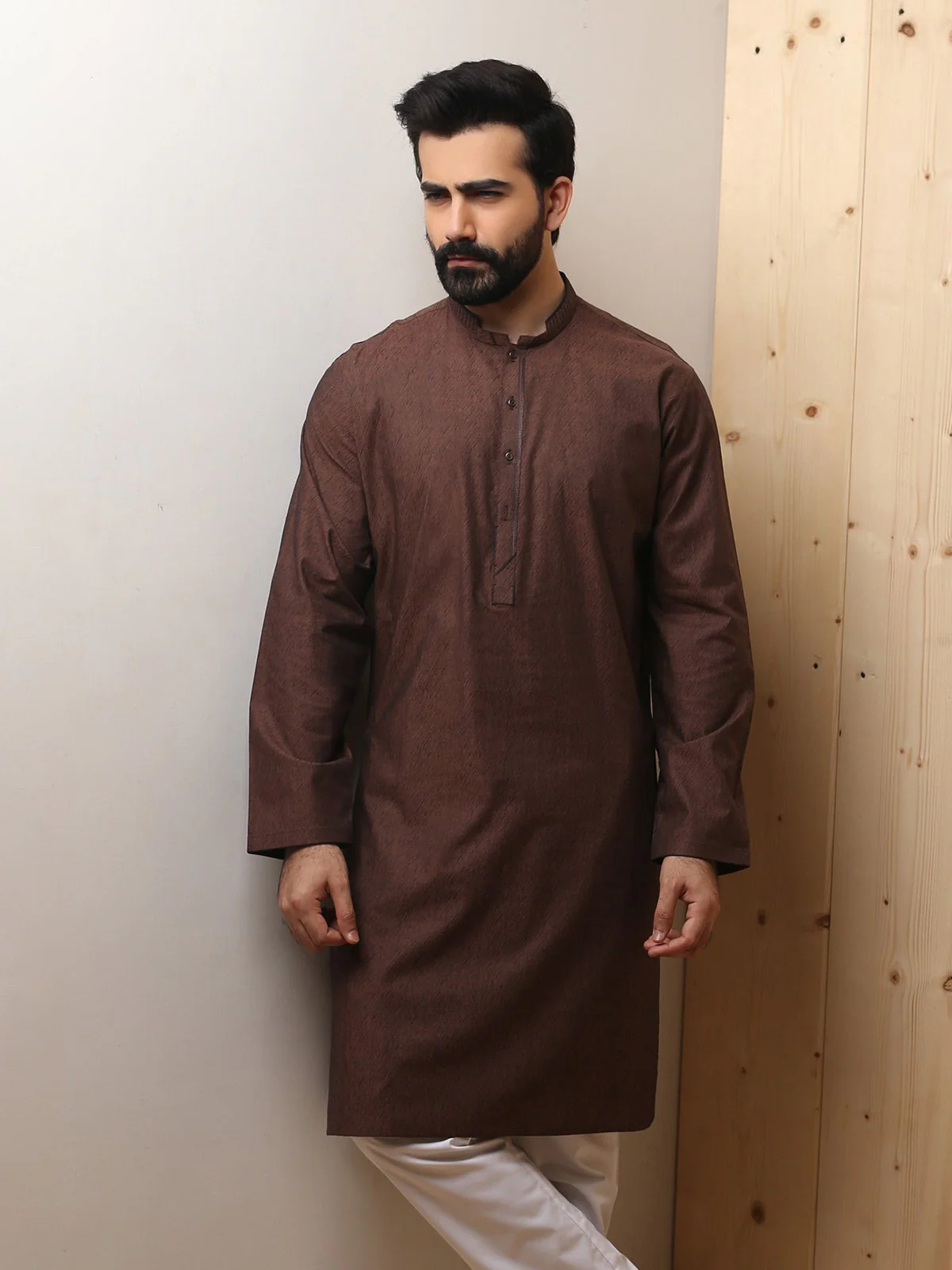 Embroidered Jacquard Kurta - EMTK19S-9783