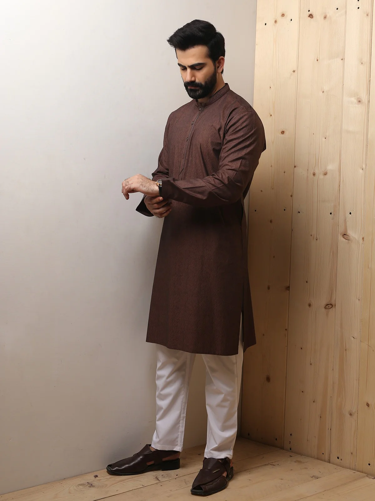Embroidered Jacquard Kurta - EMTK19S-9783 - Image 2