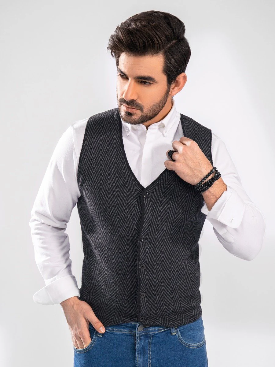Textured Sleeveless Cardigan - EMTSWT20-022 - Image 2