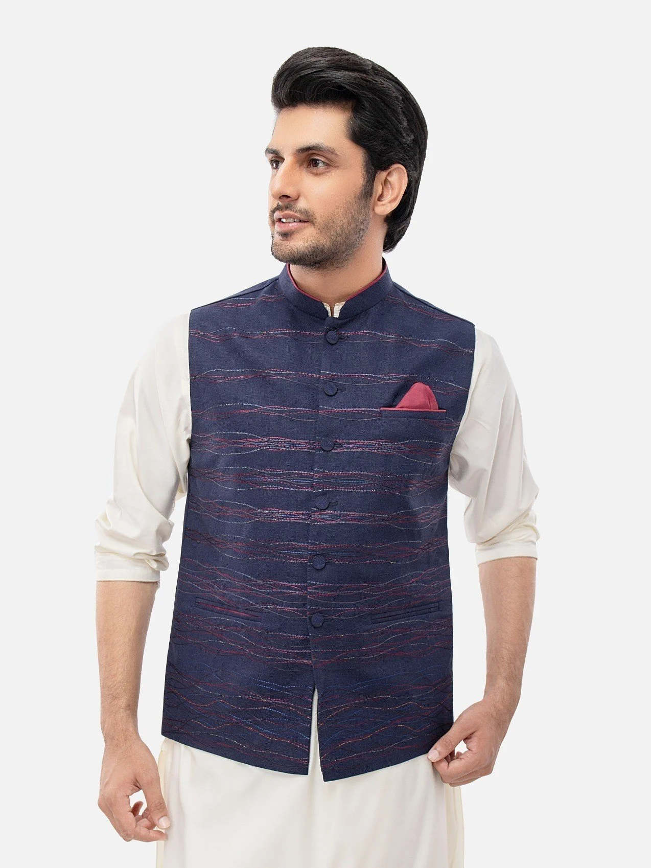 Embroidered Linen Waistcoat - EMTWC21-35767 - Image 2