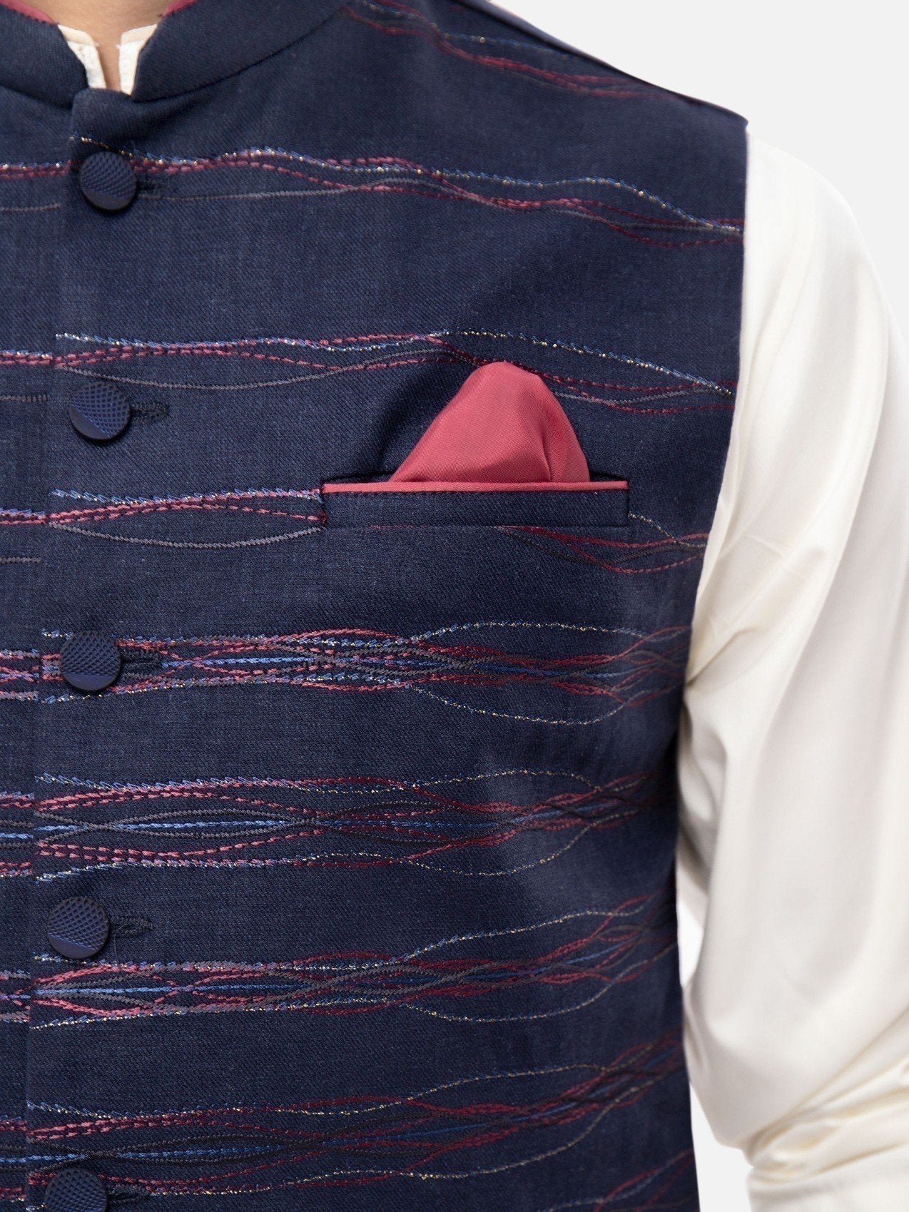 Embroidered Linen Waistcoat - EMTWC21-35767 - Image 3