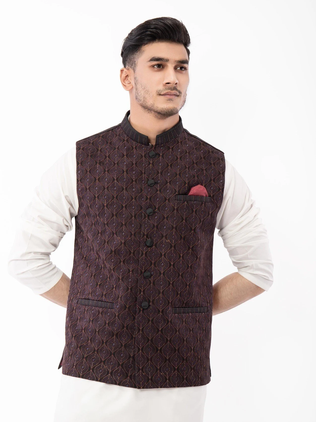 Embroidered Linen Waistcoat - EMTWCC21-078 - Image 2