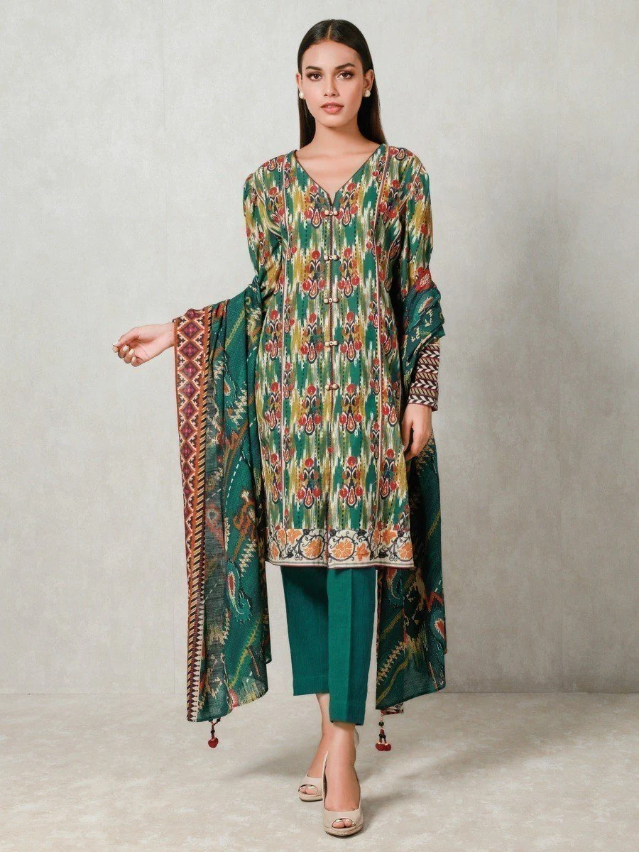 Printed Khaddar Shirt Dupatta - EWU20A10-20315