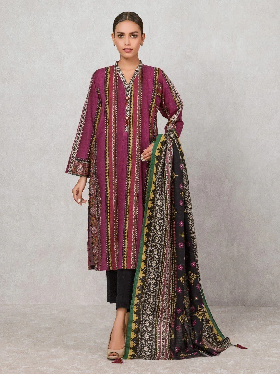 Printed Khaddar Shirt Dupatta - EWU20A10-20317