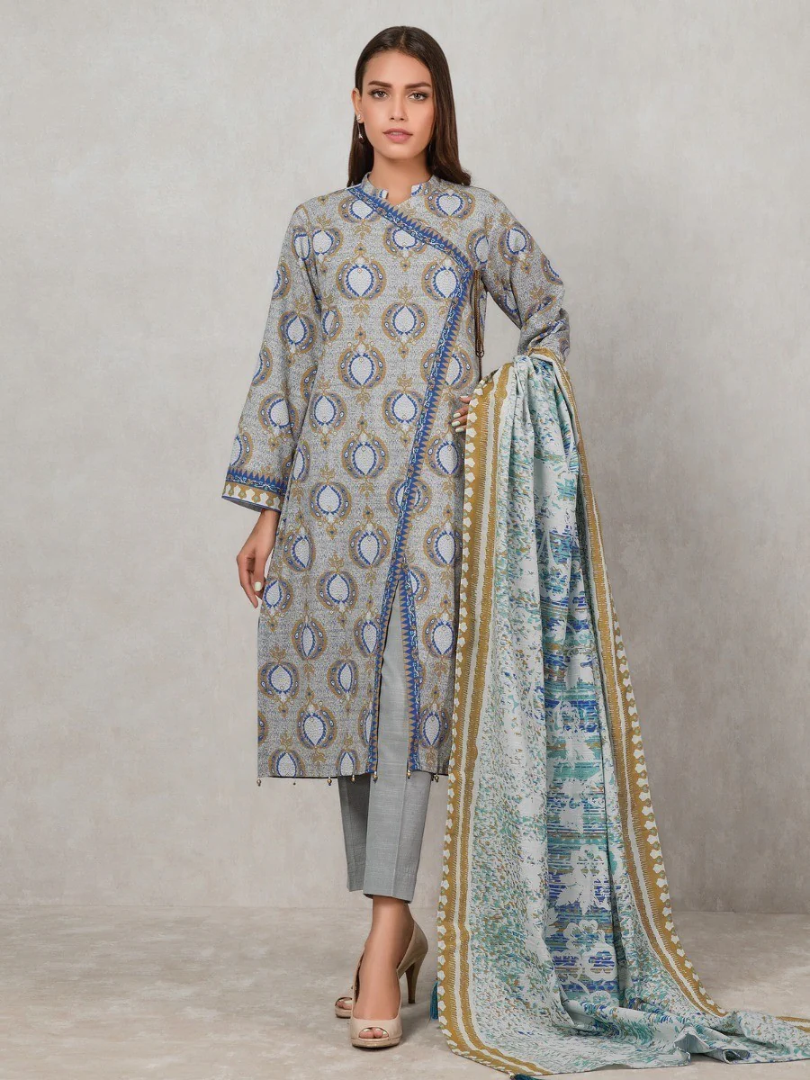 Printed Khaddar Shirt Dupatta - EWU20A10-20324