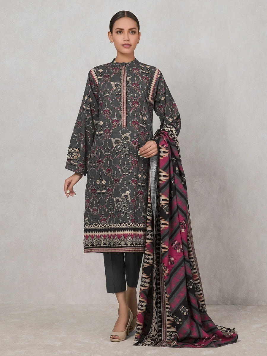 Printed Khaddar Shirt Dupatta - EWU20A10-20325