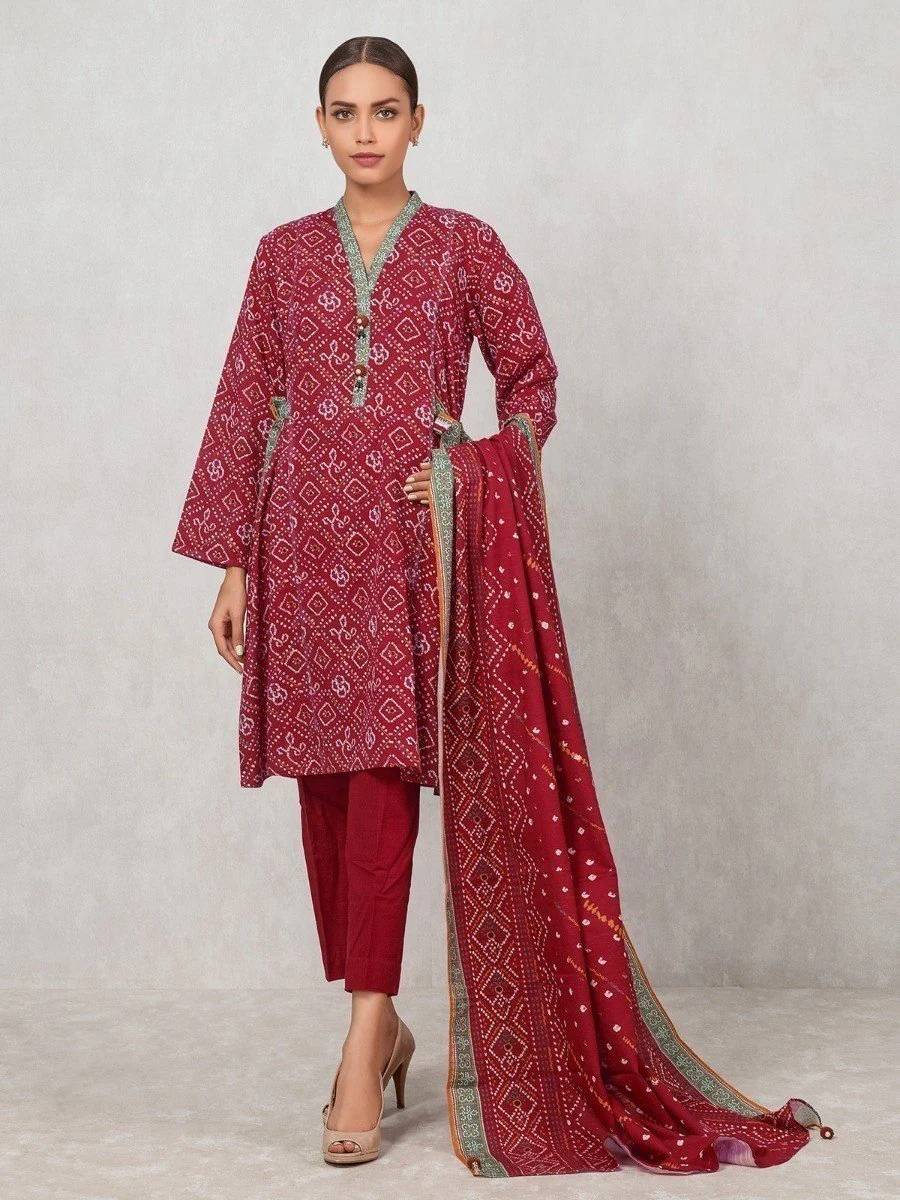 Printed Khaddar Shirt Dupatta - EWU20A10-20326