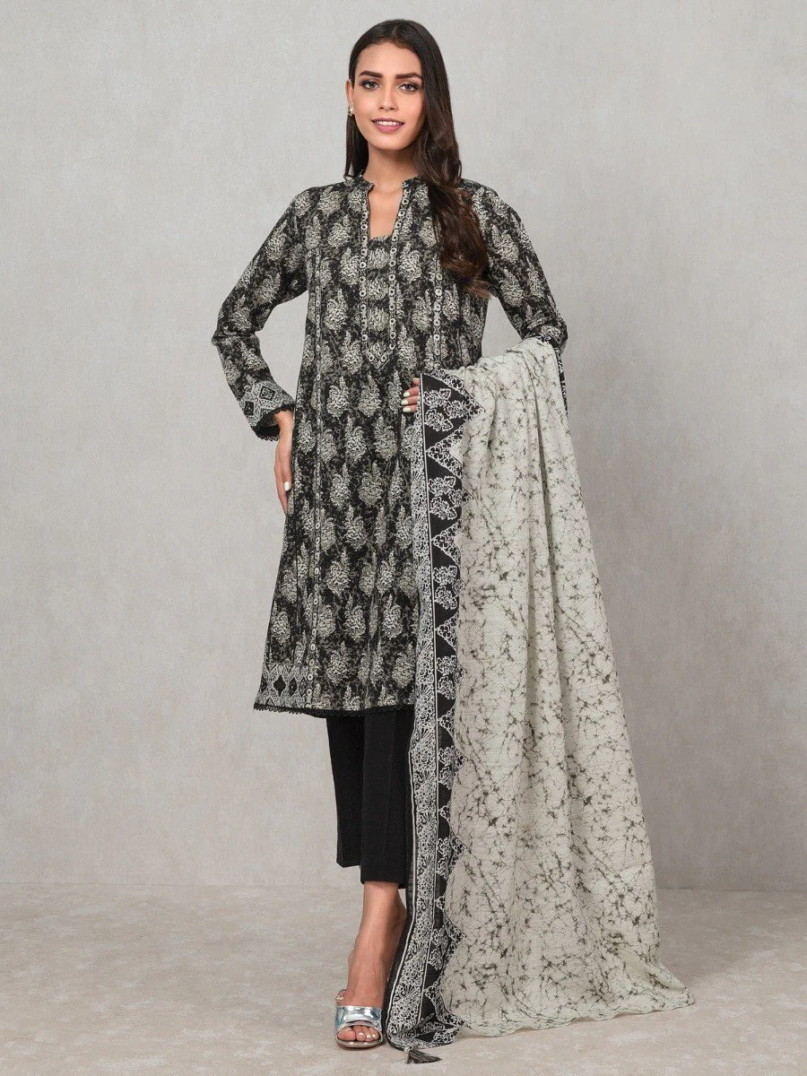 Printed Khaddar Shirt Dupatta - EWU20A10-20327