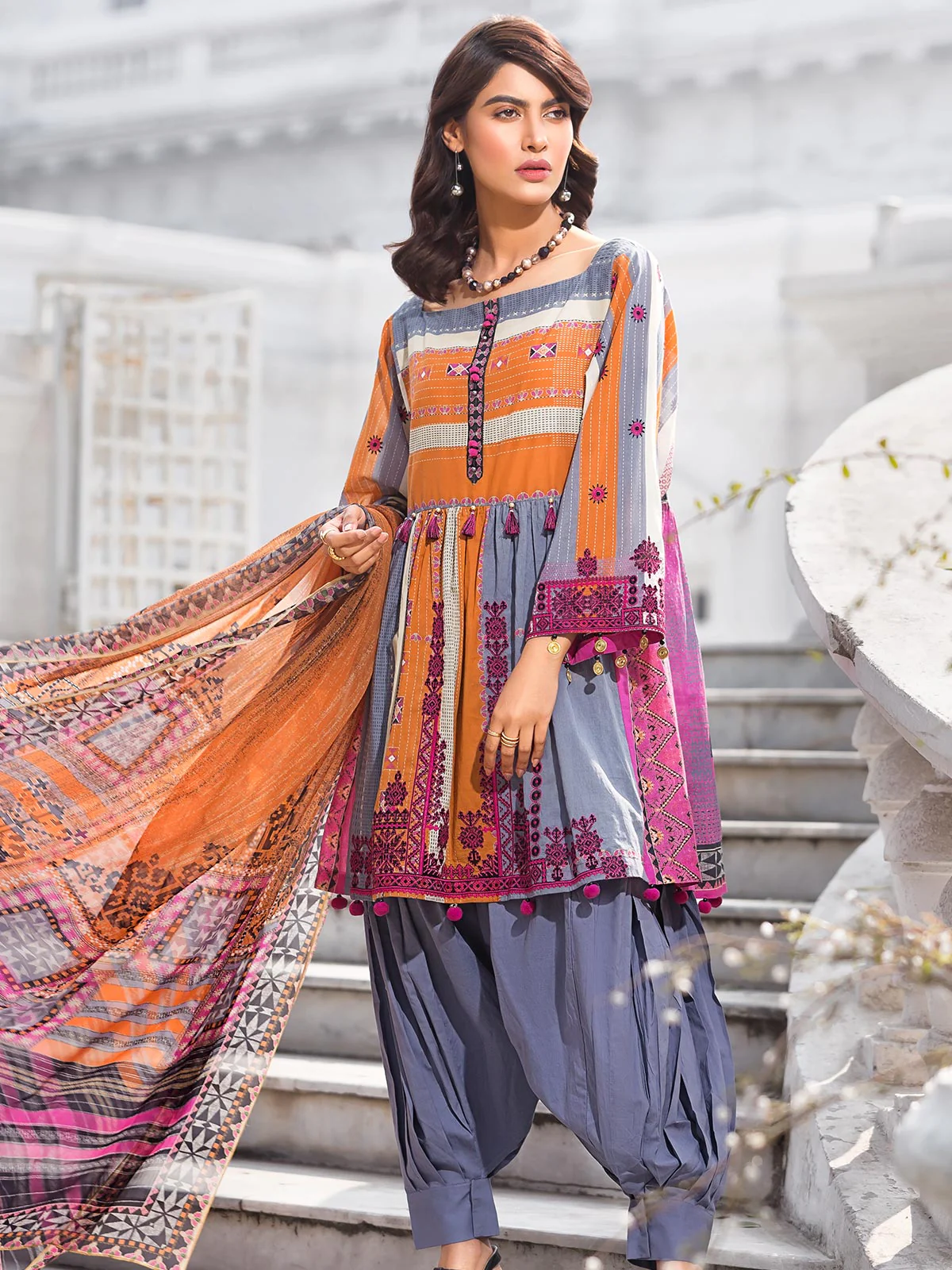 Embroidered Chiffon Suit - EWU20V1-19980