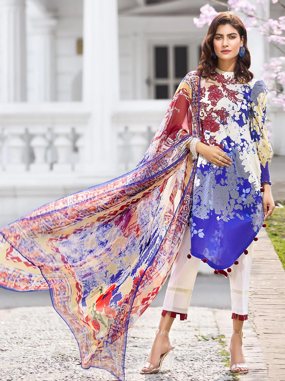 Embroidered Chiffon Suit - EWU20V1-19997