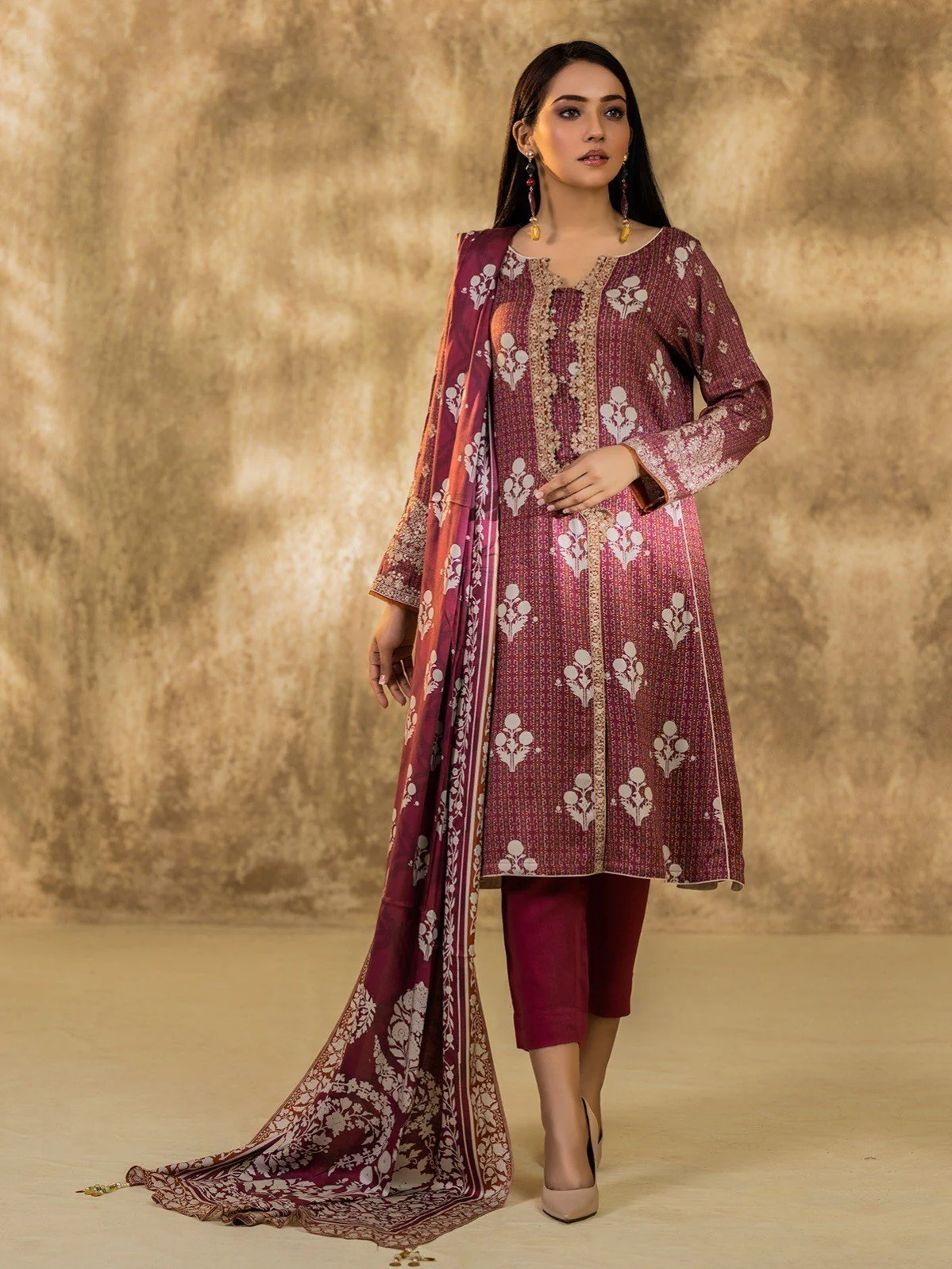 Embroidered Viscose Suit - EWU20V13-20126