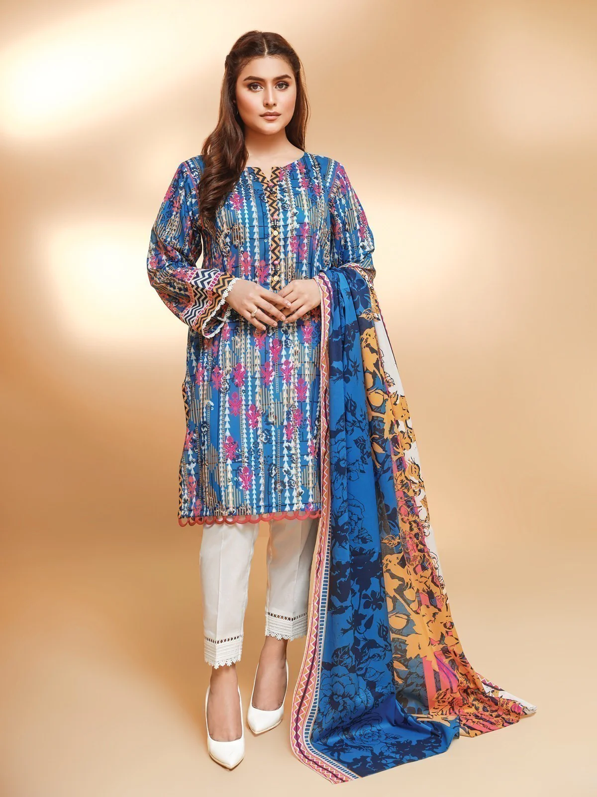 Printed Cambric Shirt Dupatta - EWU21A7-21277